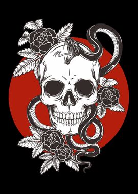 Skull with Snake and Roses