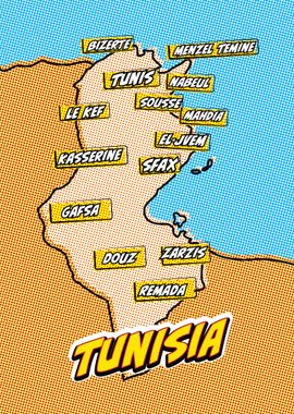 Tunisia Map Pop Art