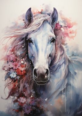 White Horse with Flowers