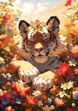 Tiger in a Flower Field