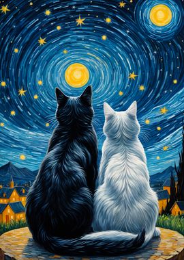 Cats In Love Starry Night