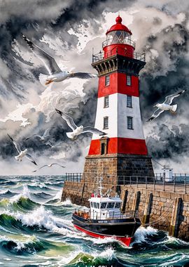 Lighthouse and Stormy Sea