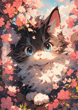 Cute Cat in Blossoms