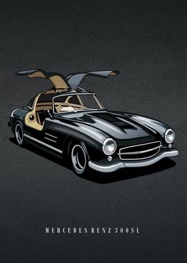 Mercedes-Benz 300SL Gullwing Poster Vector Art