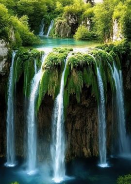 Waterfall in Lush Forest