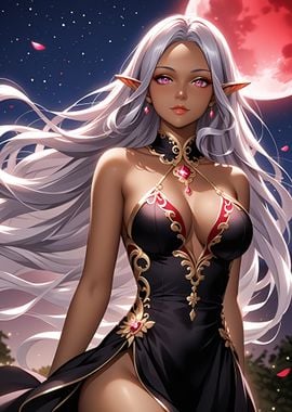 Dark elf princess under the red moon