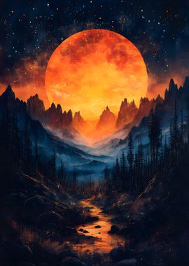 Orange Moon Landscape