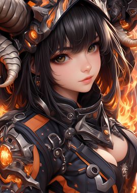 Fiery Anime  Girl Warrior