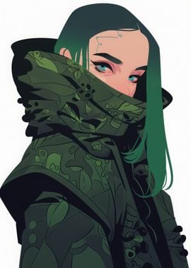 Green-Haired Woman in Hooded Jacket