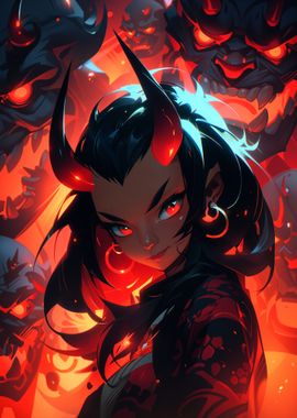 Demon Girl with Red Horns