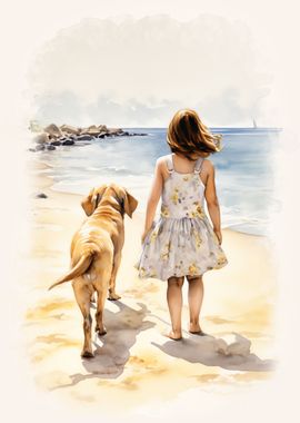 Girl and Lab on Beach