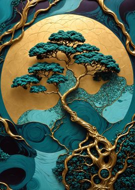 Golden Bonsai Tree Art