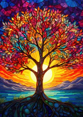 Vibrant Stained Glass Tree