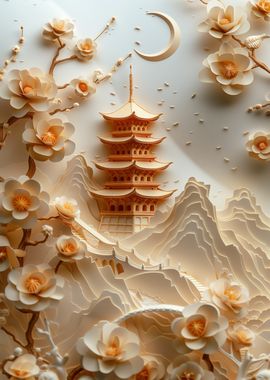 Papercraft Pagoda Landscape