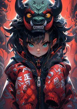 Anime Girl with Oni Mask