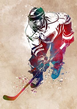 Hockey Player Watercolor Art