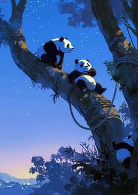 Three Pandas in Trees