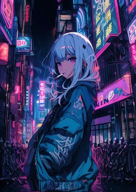 Anime Girl in Neon City