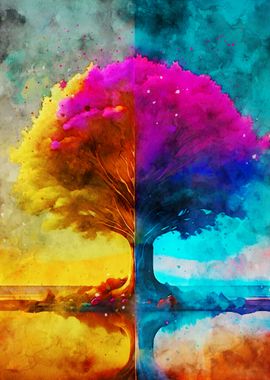 Watercolor Tree of Two Worlds