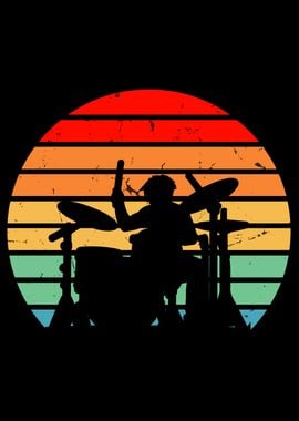 Drummer Man Retro Vintage Sunset Classic Beat 