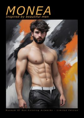 Shirtless Muscular Man In Front Of Abstract Art