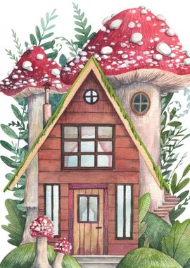 Mushroom House Watercolor