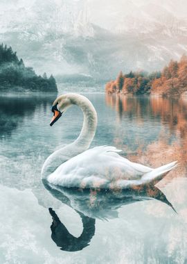 Swan on Tranquil Lake