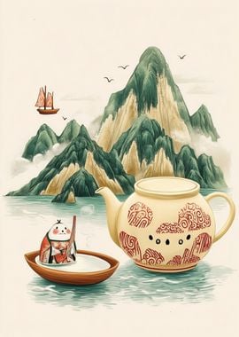 Teapot and Shiro-Nuri  in Landscape