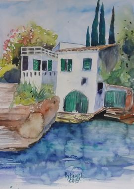 Waterfront House Watercolor