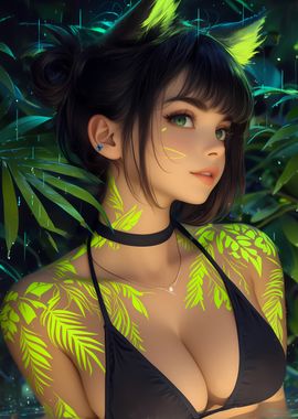 Anime Girl with Neon Tattoos