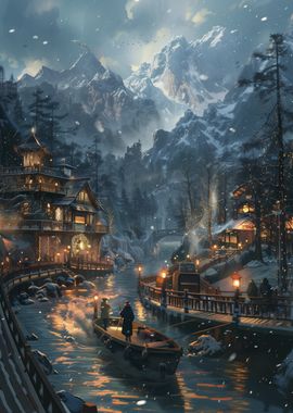 Japan Snowy Mountain Village