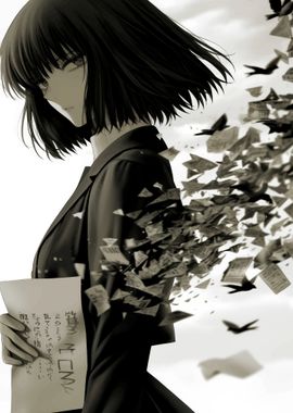 Anime Girl with Papers