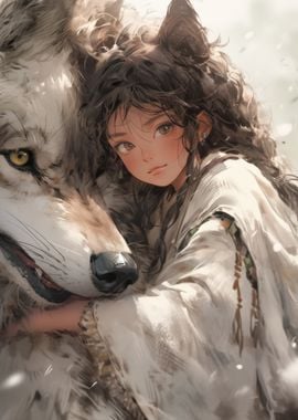 Anime Girl with Wolf