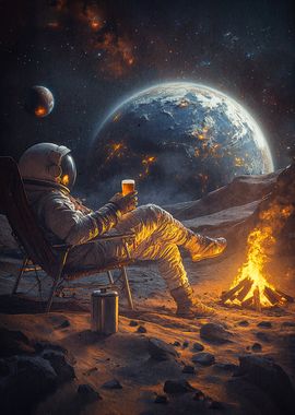 Astronaut Relaxing on Moon