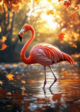 Pink Flamingo in Autumn