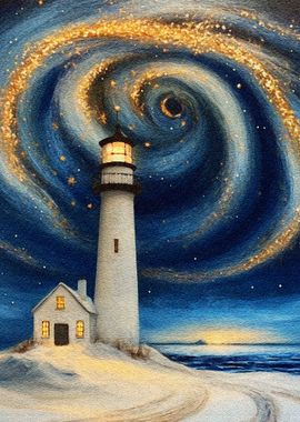 Lighthouse Under Starry Sky