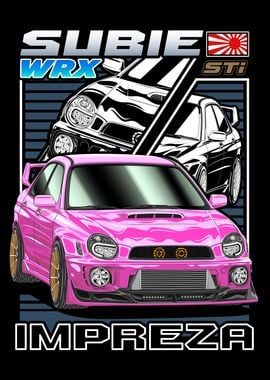 Pink Subie Impreza WRX Bug Eye Comic Style