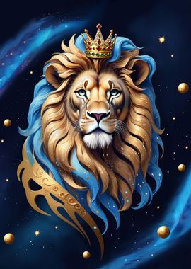 King Lion with Crown in night Galaxy