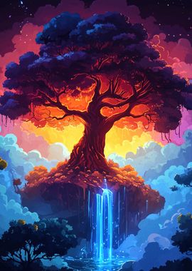 Magical Tree and Waterfall