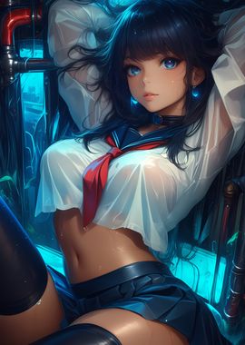 Anime Girl in Wet Uniform