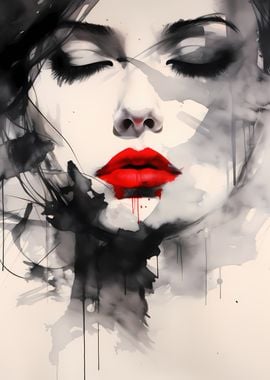 Woman with Red Lips art