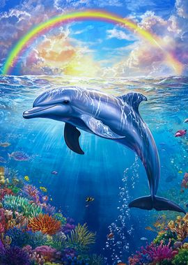 Dolphin Under Rainbow