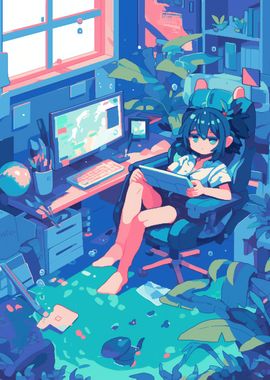 Anime Girl in Flooded Room