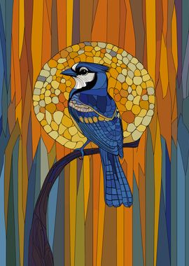 Blue Jay in Mosaic Forest