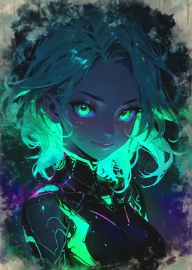 Neon Anime Girl Portrait