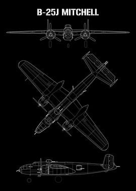 B-25J Mitchell Airplane Blueprint