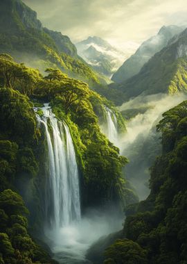 Waterfall in Lush Valley