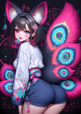 Anime Girl with Peacock Tails