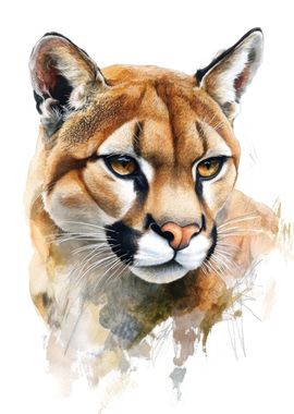 Watercolor Cougar Portrait