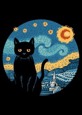 Black Cat Starry Night